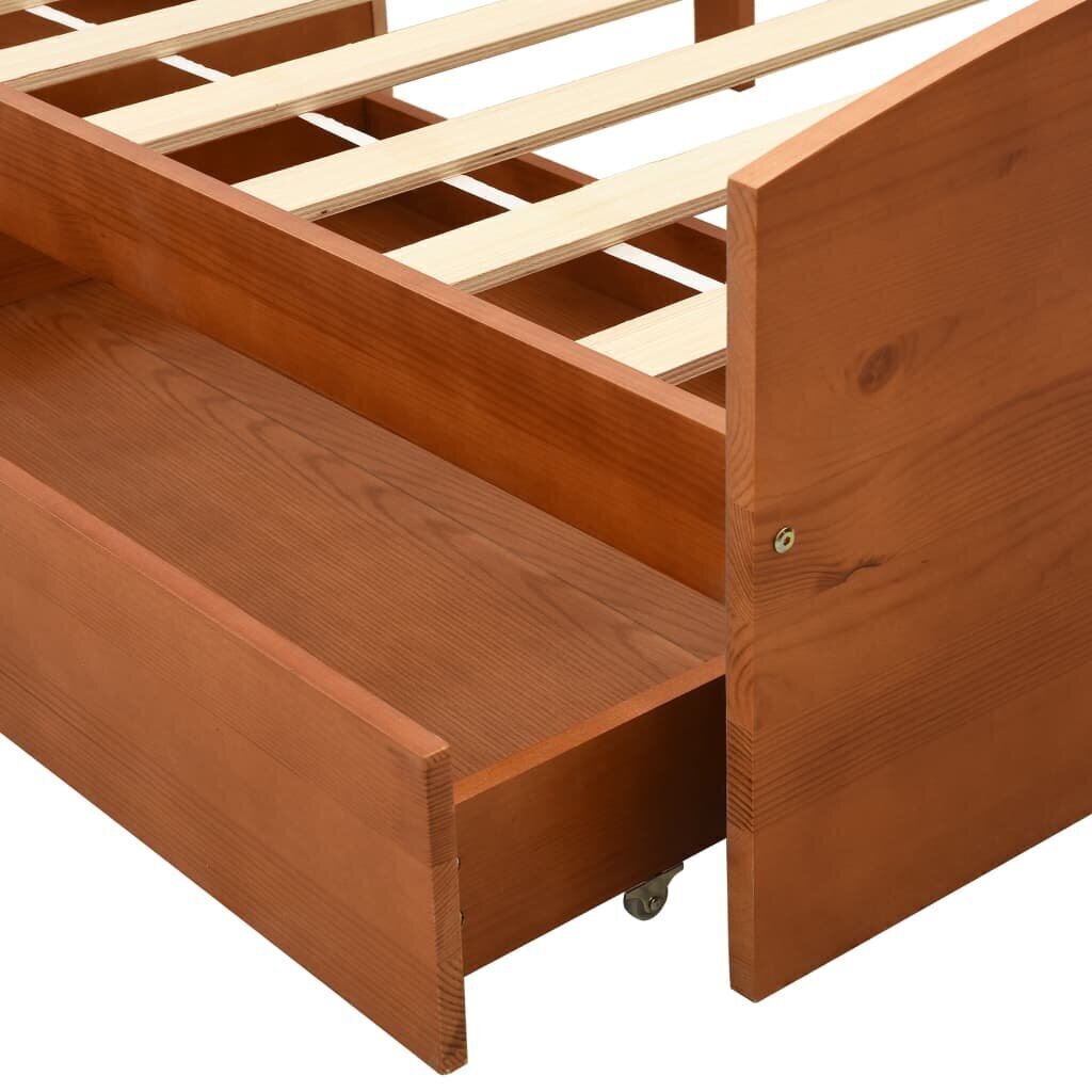 vidaXL gultas rāmis ar 2 atvilktnēm, brūns priedes koks, 90x200 cm cena un informācija | Gultas | 220.lv