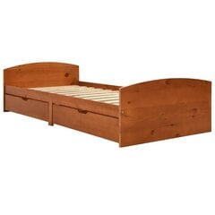 vidaXL gultas rāmis ar 2 atvilktnēm, brūns priedes koks, 90x200 cm цена и информация | Лежаки | 220.lv