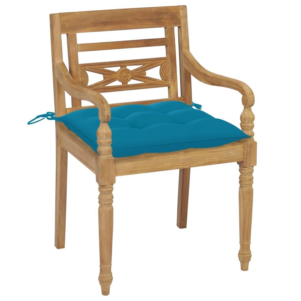 vidaXL dārza krēsli, 2 gab., gaiši zili matrači, masīvs tīkkoks cena un informācija | Dārza krēsli | 220.lv