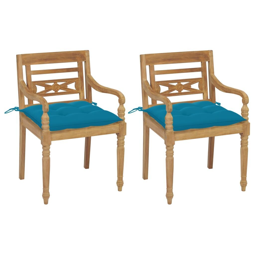 vidaXL dārza krēsli, 2 gab., gaiši zili matrači, masīvs tīkkoks cena un informācija | Dārza krēsli | 220.lv