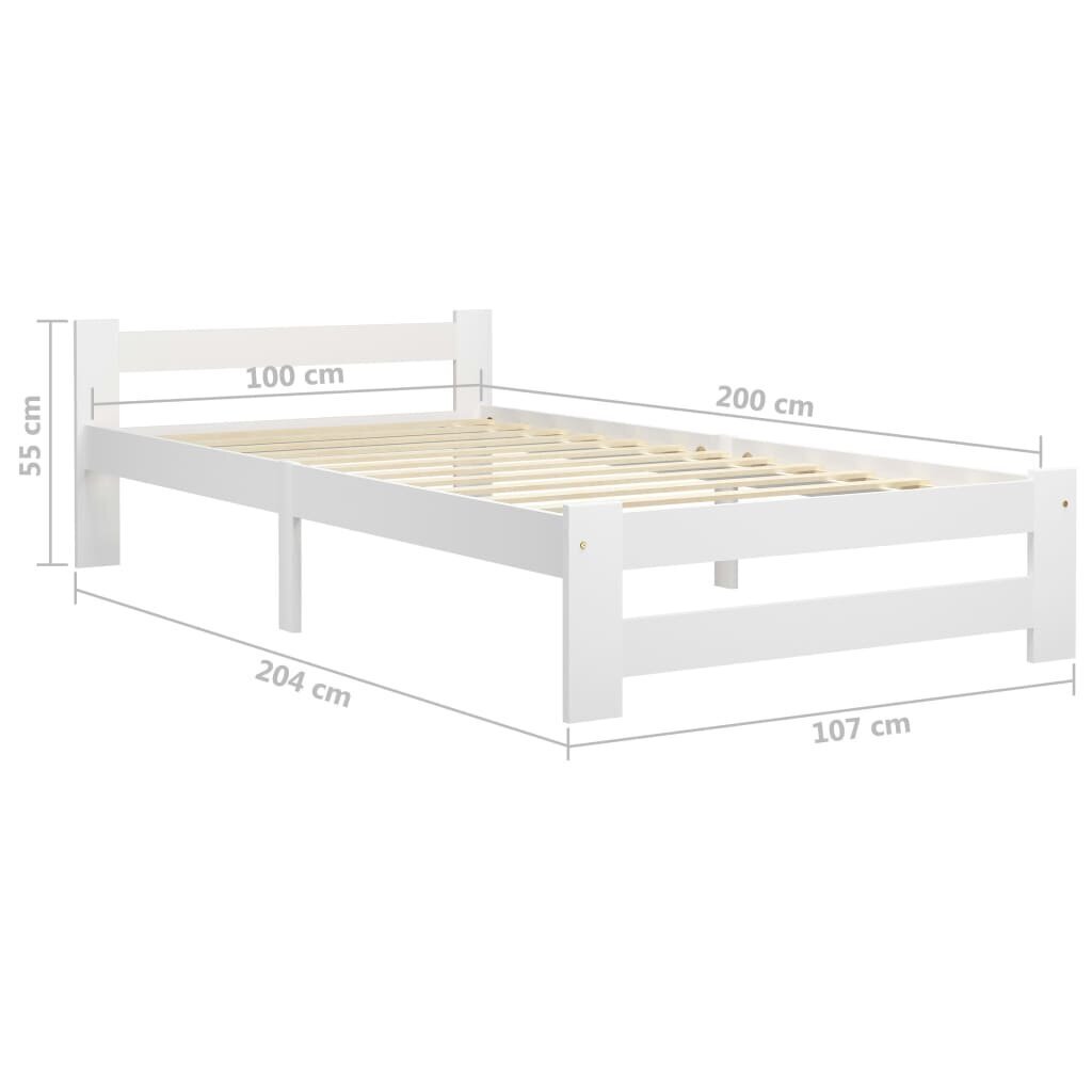 vidaXL gultas rāmis, balts, priedes masīvkoks, 100x200 cm cena un informācija | Gultas | 220.lv