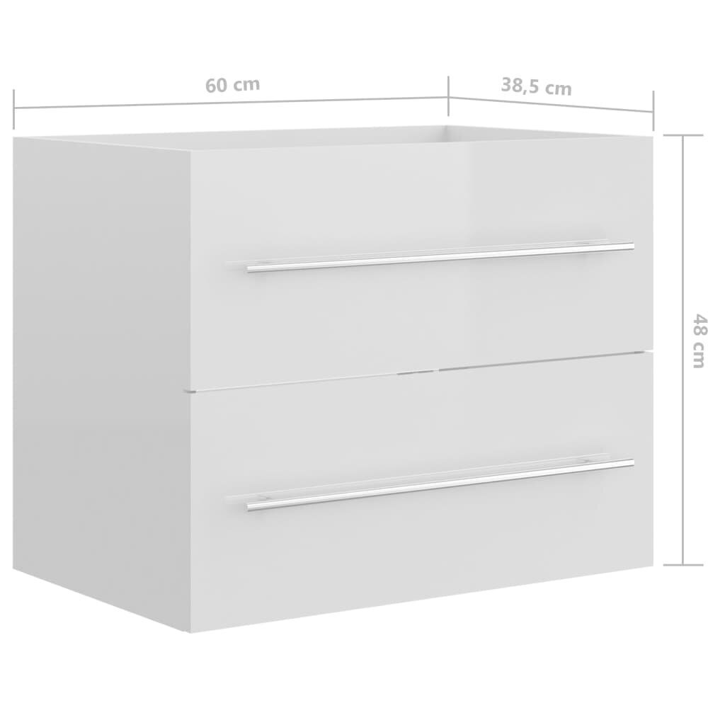vidaXL izlietnes skapītis, spīdīgi balts, 60x38,5x48 cm, skaidu plātne cena un informācija | Vannas istabas skapīši | 220.lv