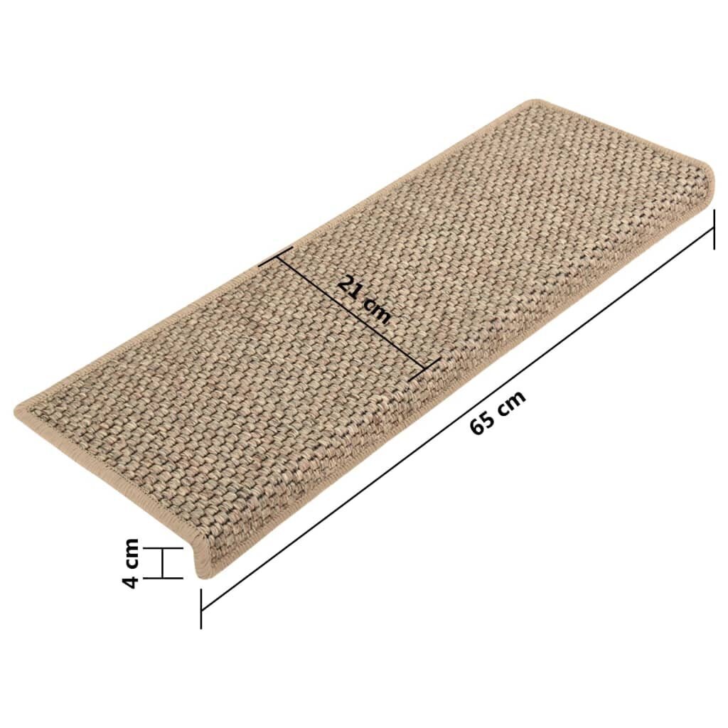 vidaXL kāpņu paklāji, 15 gab., pašlīmējoši, 65x25 cm, tumši bēši цена и информация | Paklāji | 220.lv