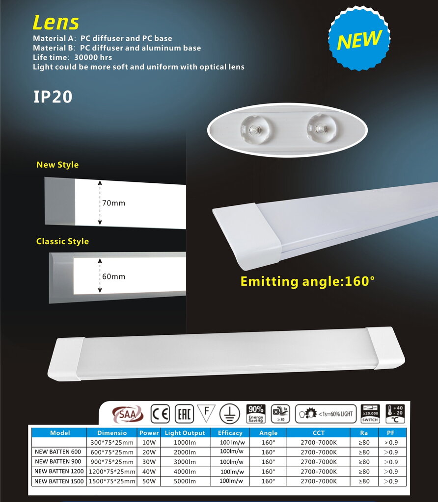 LED gaismeklis G.LUX GL-LED-NEW BATTEN-20 W-600 mm цена и информация | Griestu lampas | 220.lv