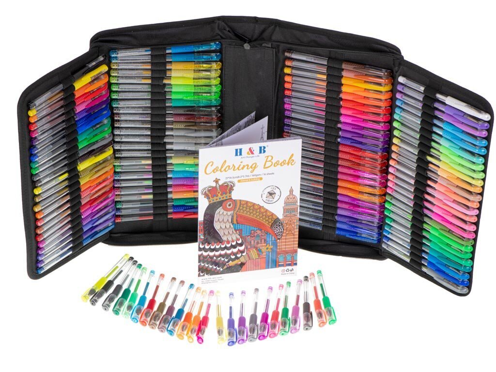 Krāsainas gēla pildspalvas paplātē 120 gab. + 120 uzpildes cena un informācija | Modelēšanas un zīmēšanas piederumi | 220.lv
