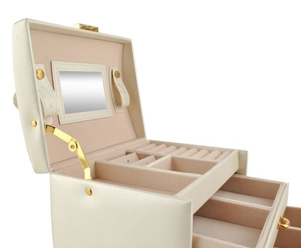 Juvelierizstrādājumu kaste-čemodāns, 3 krāsas, slēdzams, spogulis, rokturis, 2 atvilktnes cena un informācija | Interjera priekšmeti | 220.lv