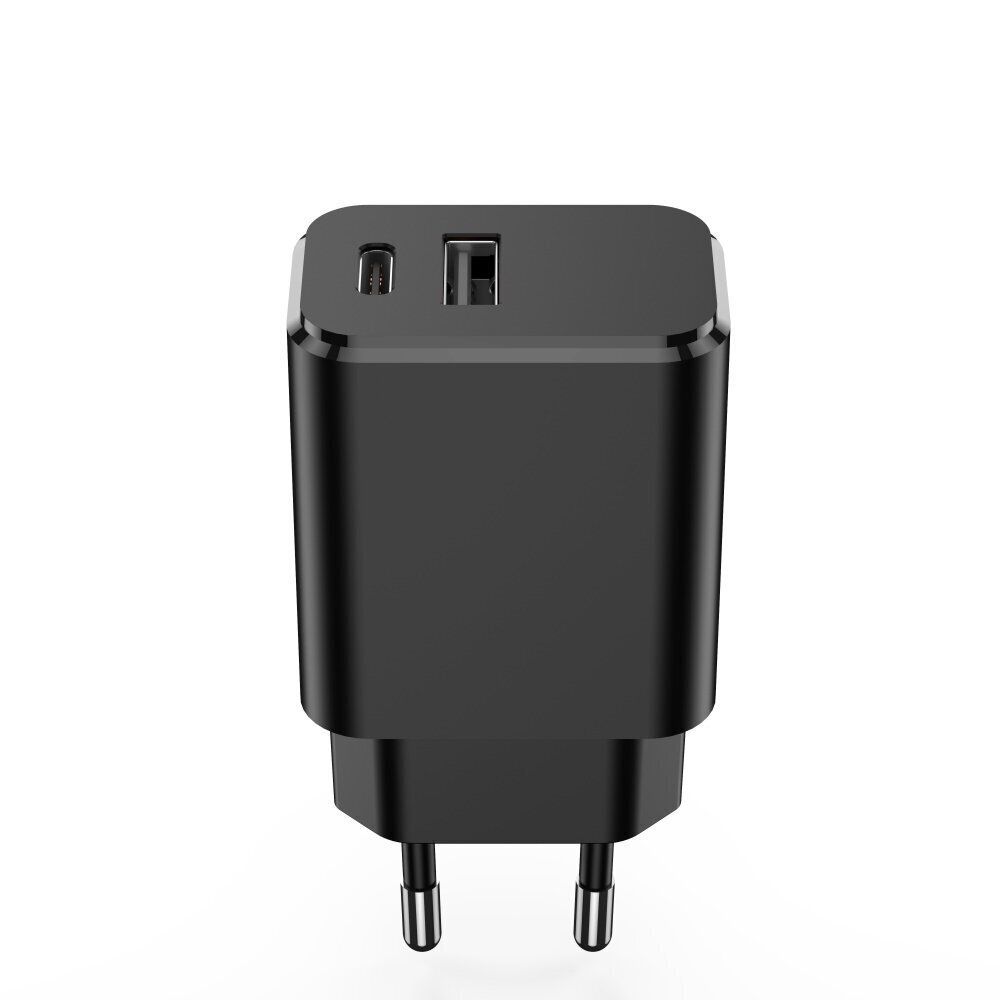 Setty lādētājs 1x USB + USB-C 3A 20W, melns cena un informācija | Lādētāji un adapteri | 220.lv