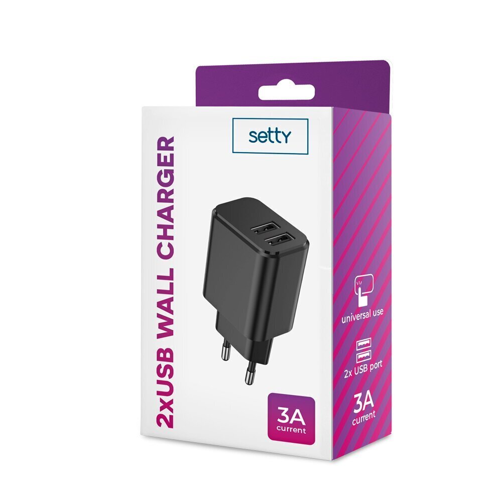 Setty lādētājs 2x USB 3A, melns cena un informācija | Lādētāji un adapteri | 220.lv