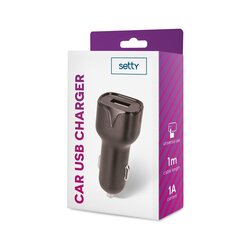 Setty car charger 1x USB 1A black цена и информация | Зарядные устройства для телефонов | 220.lv