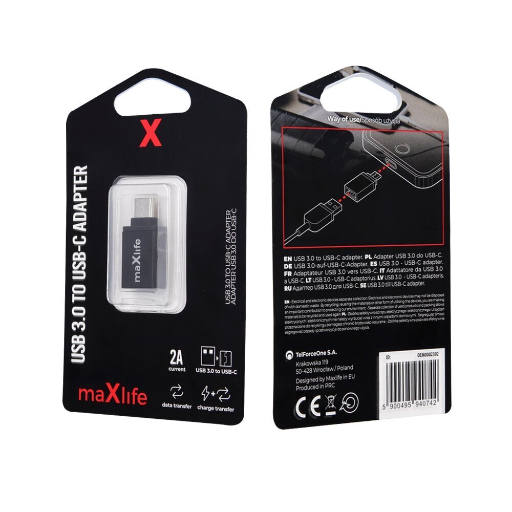 Maxlife USB 3.0 to USB-C adapteris cena un informācija | Adapteri un USB centrmezgli | 220.lv