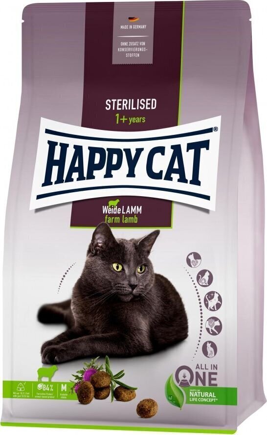 Happy Cat barība ar jēru sterilizētiem kaķiem Sterilised WeideLamm, 4 kg cena un informācija | Sausā barība kaķiem | 220.lv