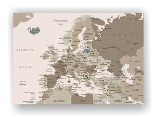 Korķa apgleznojums - Eiropas karte. Brūns [Korķa karte] 60x40cm cena un informācija | Gleznas | 220.lv