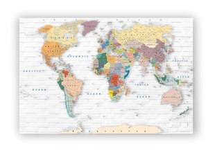 Korķa glezna - Pasaules karte uz vecās ķieģeļu sienas cena un informācija | Gleznas | 220.lv