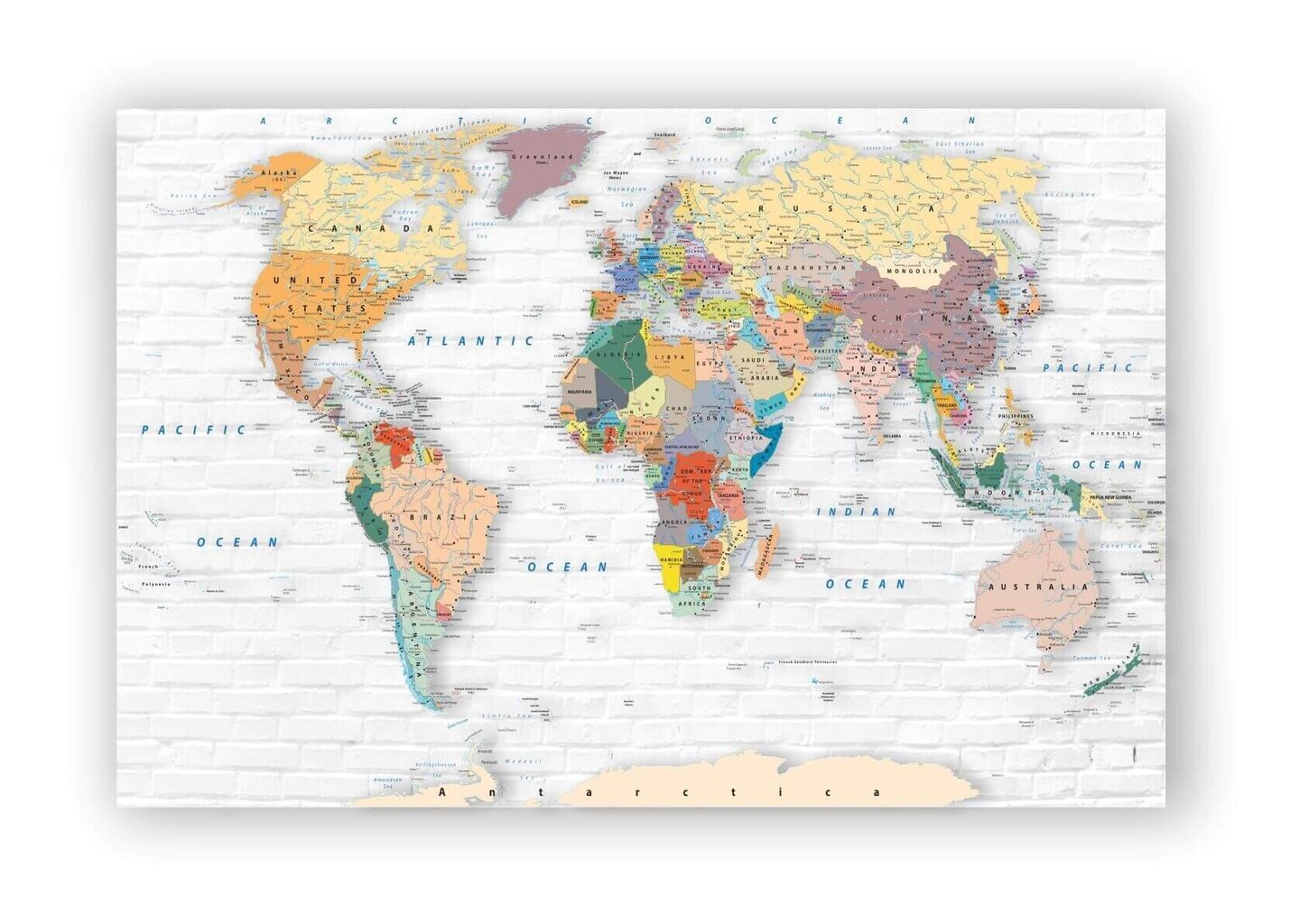 Korķa glezna - Pasaules karte uz vecās ķieģeļu sienas цена и информация | Gleznas | 220.lv