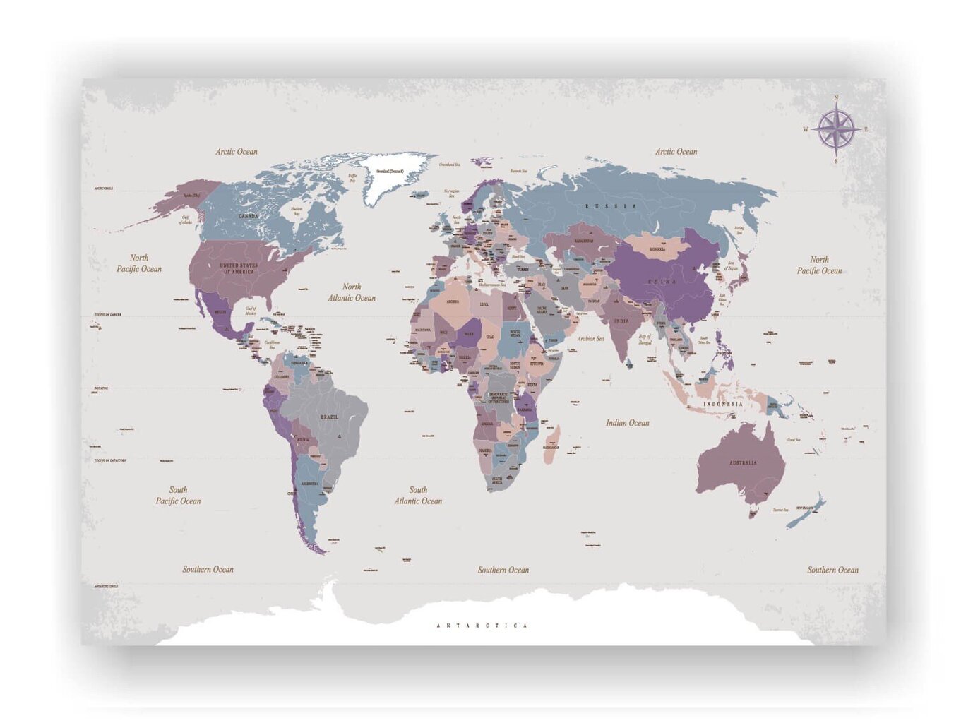Korķa attēls - pasaules karte ar tapām. Antīks, pelēks. цена и информация | Gleznas | 220.lv