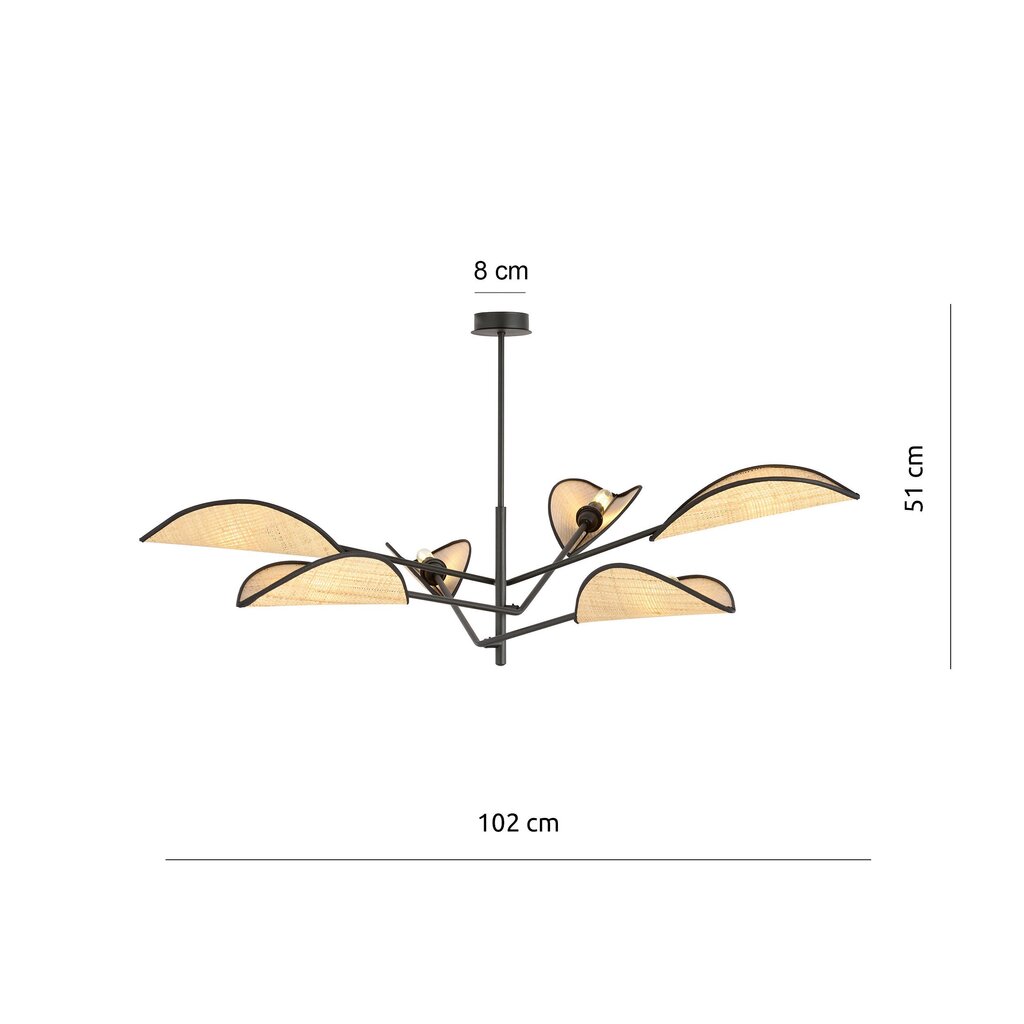 Emibig gaismeklis Vene 6 Black/Rattan cena un informācija | Piekaramās lampas | 220.lv
