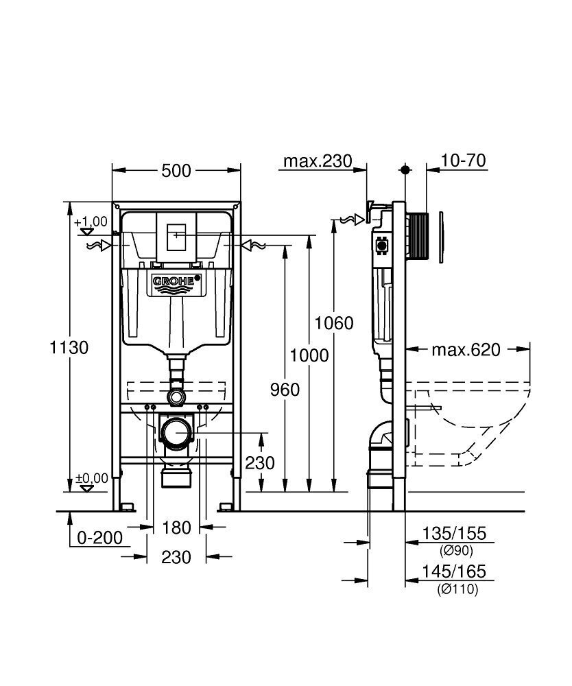 Grohe Rapid SL 3-in-1 pakarināms iebūvējams tualetes rāmja komplekts 38772001 cena un informācija | Tualetes podi | 220.lv