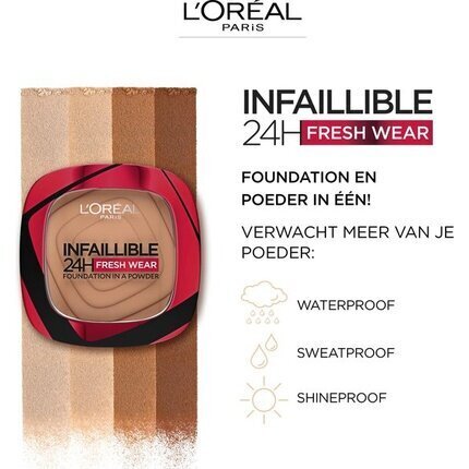 Kompakts grims L'Oreal Make Up Infallible Fresh Wear, 9 g, 20 Ivory цена и информация | Grima bāzes, tonālie krēmi, pūderi | 220.lv