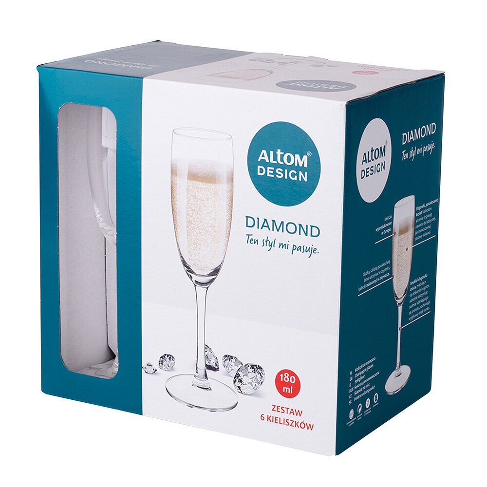 DIAMOND šampanieša glāzes, 180 ml, 6 gab. cena un informācija | Glāzes, krūzes, karafes | 220.lv