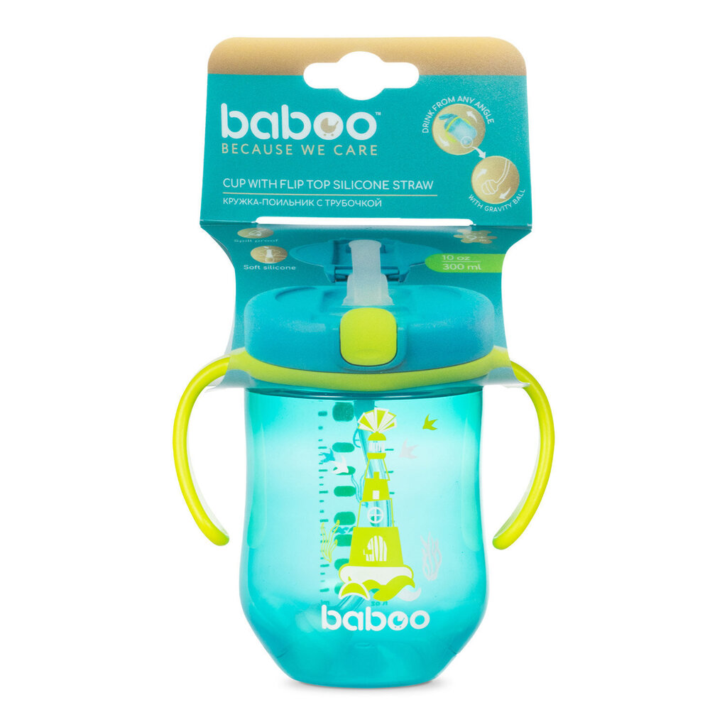 Pudele Baboo ar silikona salmiņu un atsvaru, 300 ml, Marine, 9+ mēneši cena un informācija | Bērnu pudelītes un to aksesuāri | 220.lv