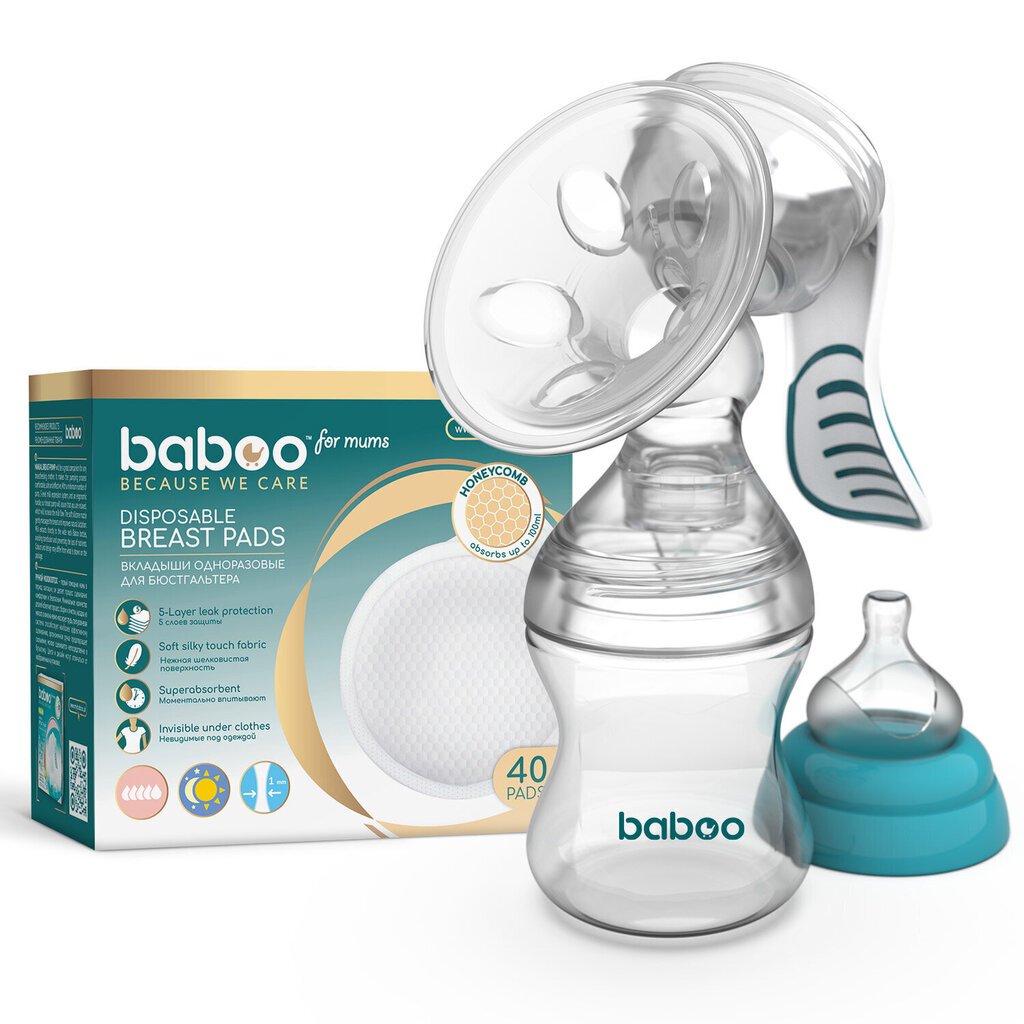 Baboo manuālais piena pumpis un spilventiņi krūšturim, 40 gab. цена и информация | Krūts piena pumpji | 220.lv