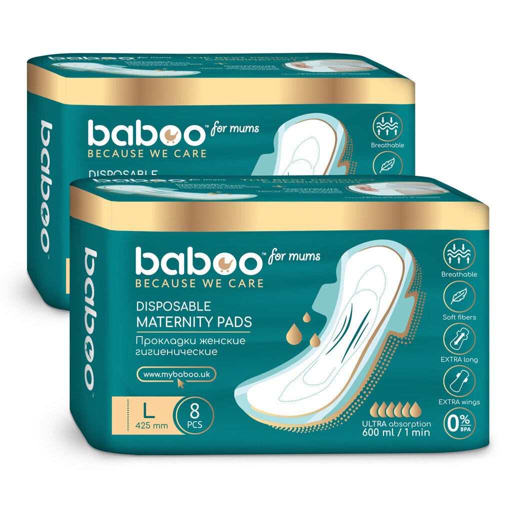 Baboo paketes biksītēm pēc dzemdībām, L izmērs, 16 gab. cena un informācija | Higiēnas preces māmiņām | 220.lv