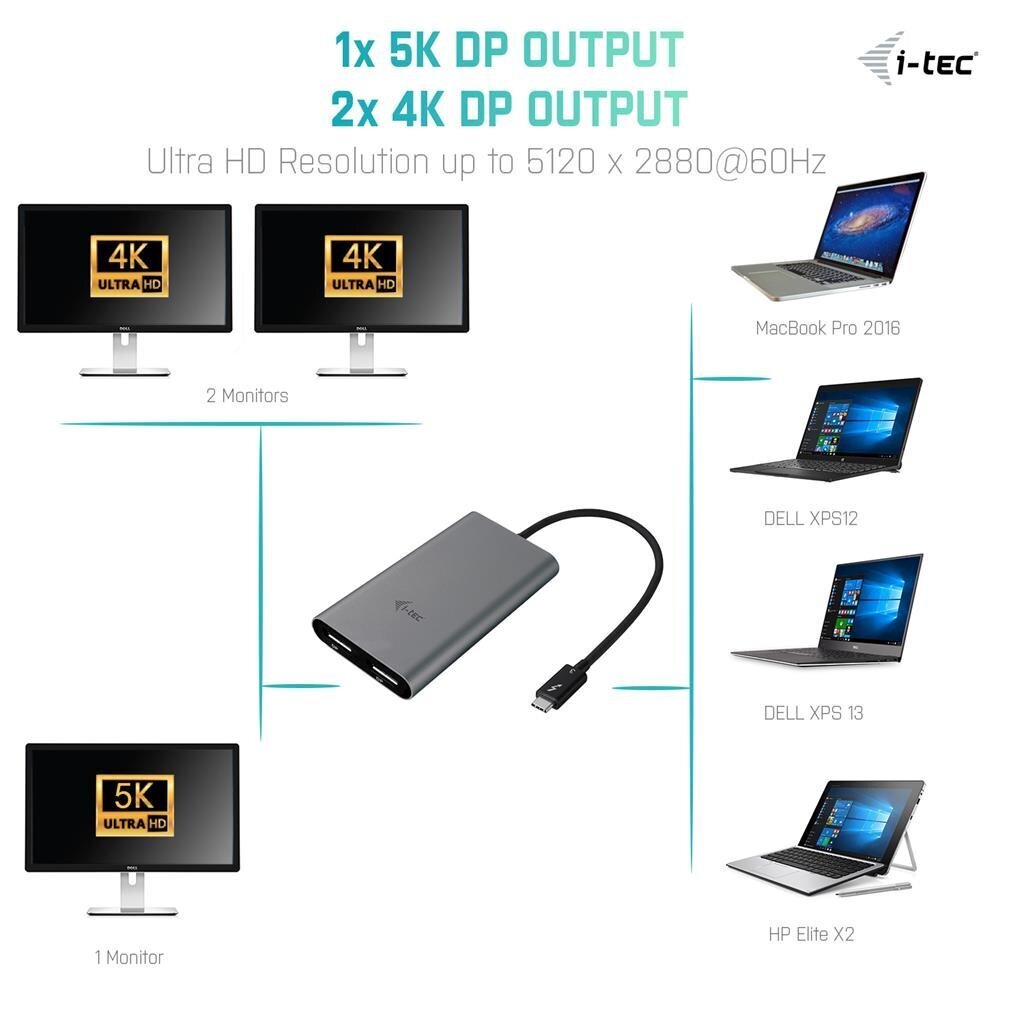 Adapteris iTec TB3DUAL4KDP цена и информация | Adapteri un USB centrmezgli | 220.lv