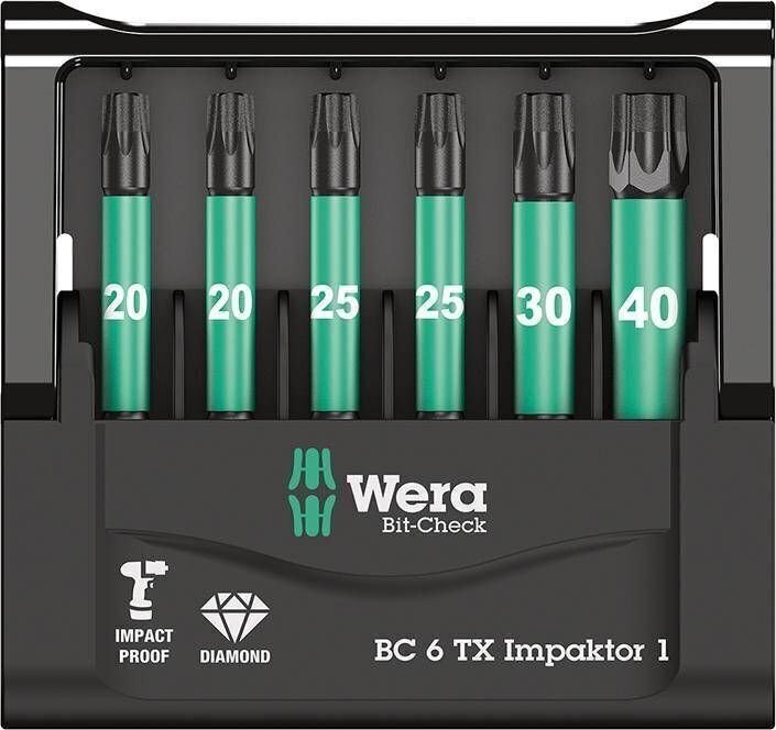 Uzgaļu komplekts Wera Bit-Check 6 TX Impaktor 1, 6 daļas cena un informācija | Rokas instrumenti | 220.lv