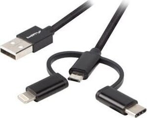 Lanberg USB-A - microUSB/Lightning/USB-C, 1m cena un informācija | Savienotājkabeļi | 220.lv