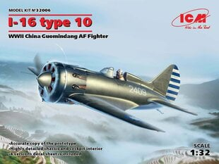 Saliekamais modelis ICM 32006 I-16 type 10, WWII China Guomindang AF Fighter 1/32 cena un informācija | Līmējamie modeļi | 220.lv