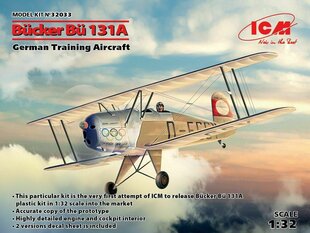 Сборная модель ICM 32033 Bücker Bü 131A, German Training Aircraft 1/32 цена и информация | Склеиваемые модели | 220.lv