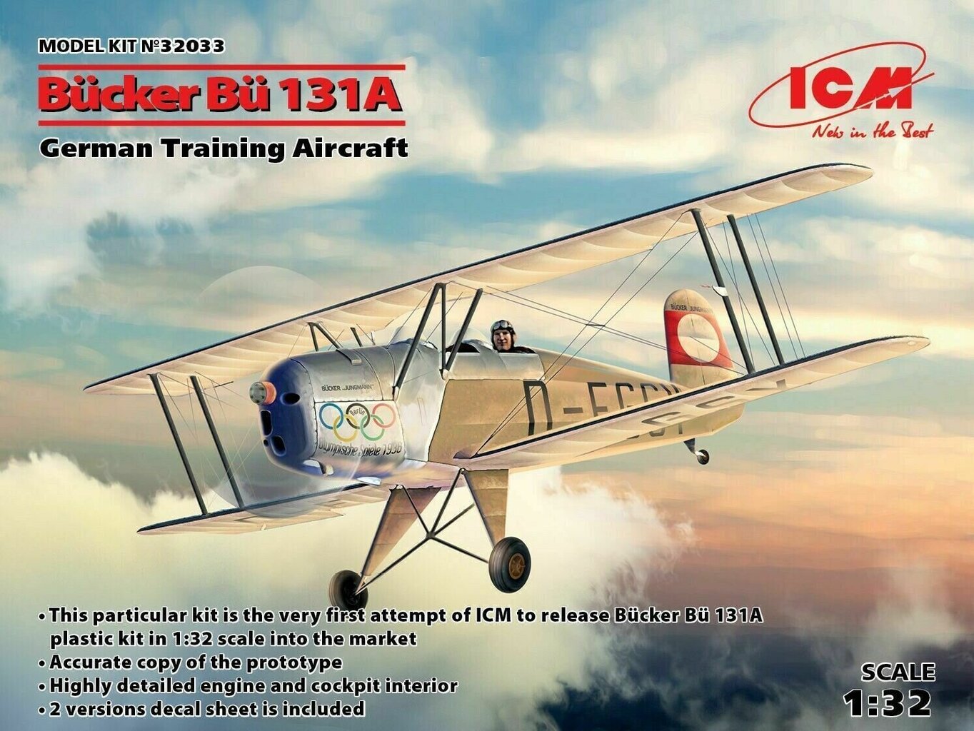 Līmējams modelis ICM 32033 Bücker Bü 131A, German Training Aircraft 1/32 cena un informācija | Līmējamie modeļi | 220.lv