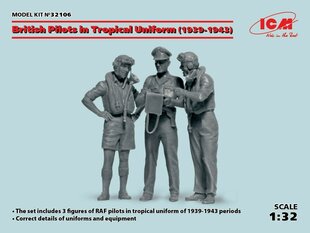 Līmējams modelis ICM 32106 British Pilots in Tropical Uniform (1939-1943) (3 figures) 1/32 cena un informācija | Līmējamie modeļi | 220.lv