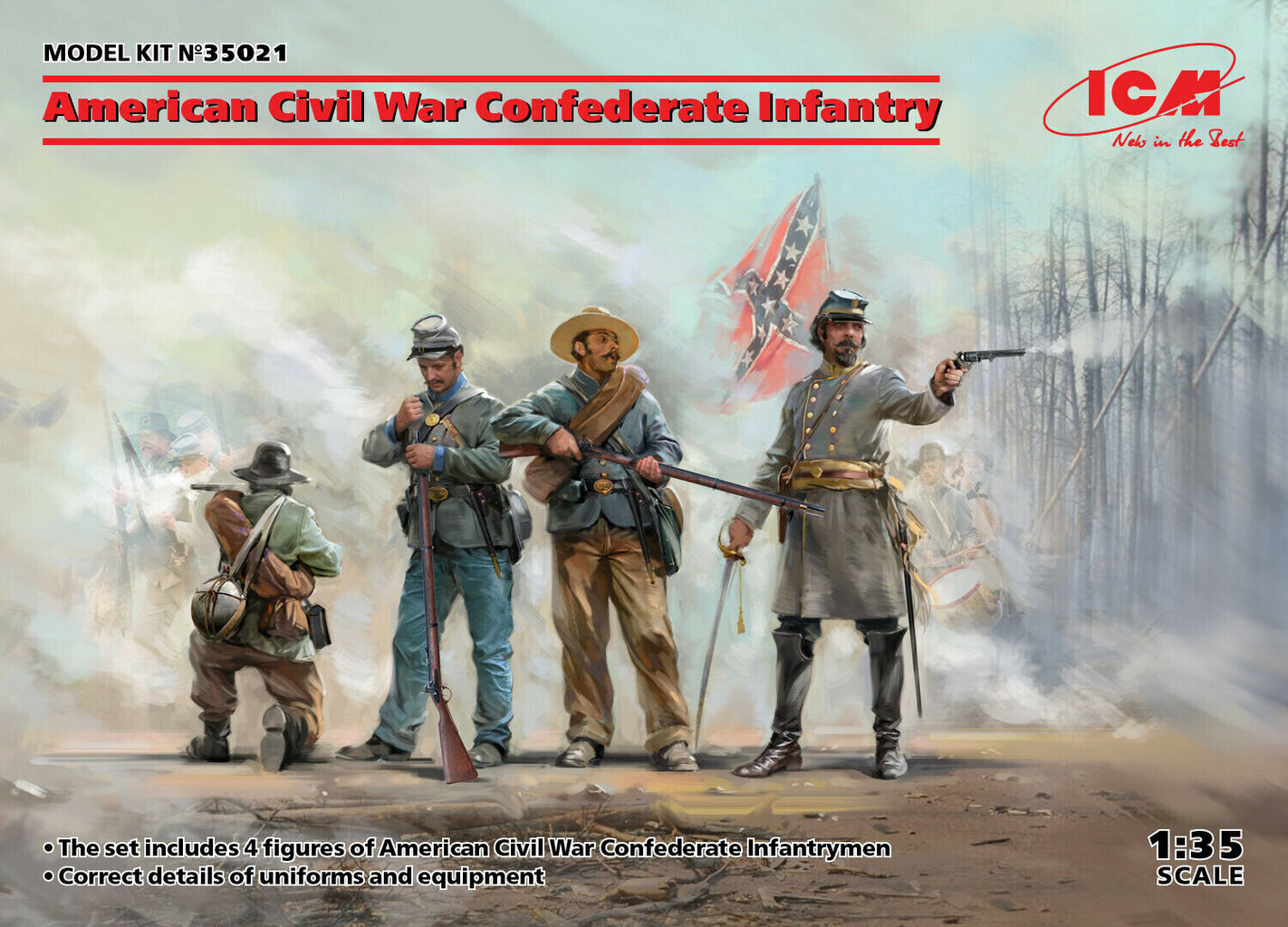 Līmējams modelis ICM 35021 American Civil War Confederate Infantry. Set #1 1/35 cena un informācija | Līmējamie modeļi | 220.lv