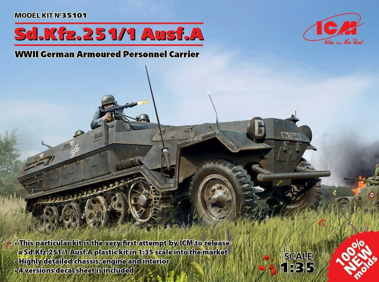 Līmējams modelis ICM 35101 Sd.Kfz.251/1 Ausf.A, WWII German Armoured Personnel Carrier 1/35 цена и информация | Līmējamie modeļi | 220.lv