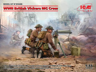 Saliekams modelis ICM 35646 WWII British Vickers MG Crew (Vickers MG & 2 figures) 1/35 cena un informācija | Līmējamie modeļi | 220.lv