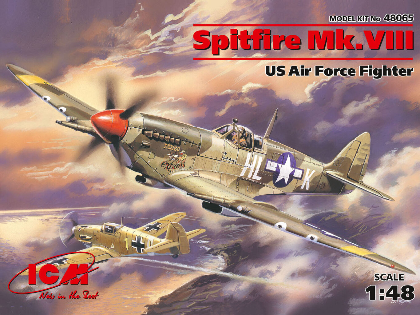 Saliekams modelis ICM 48065 Spitfire Mk.VIII, WWII USAAF Fighter 1/48 цена и информация | Līmējamie modeļi | 220.lv