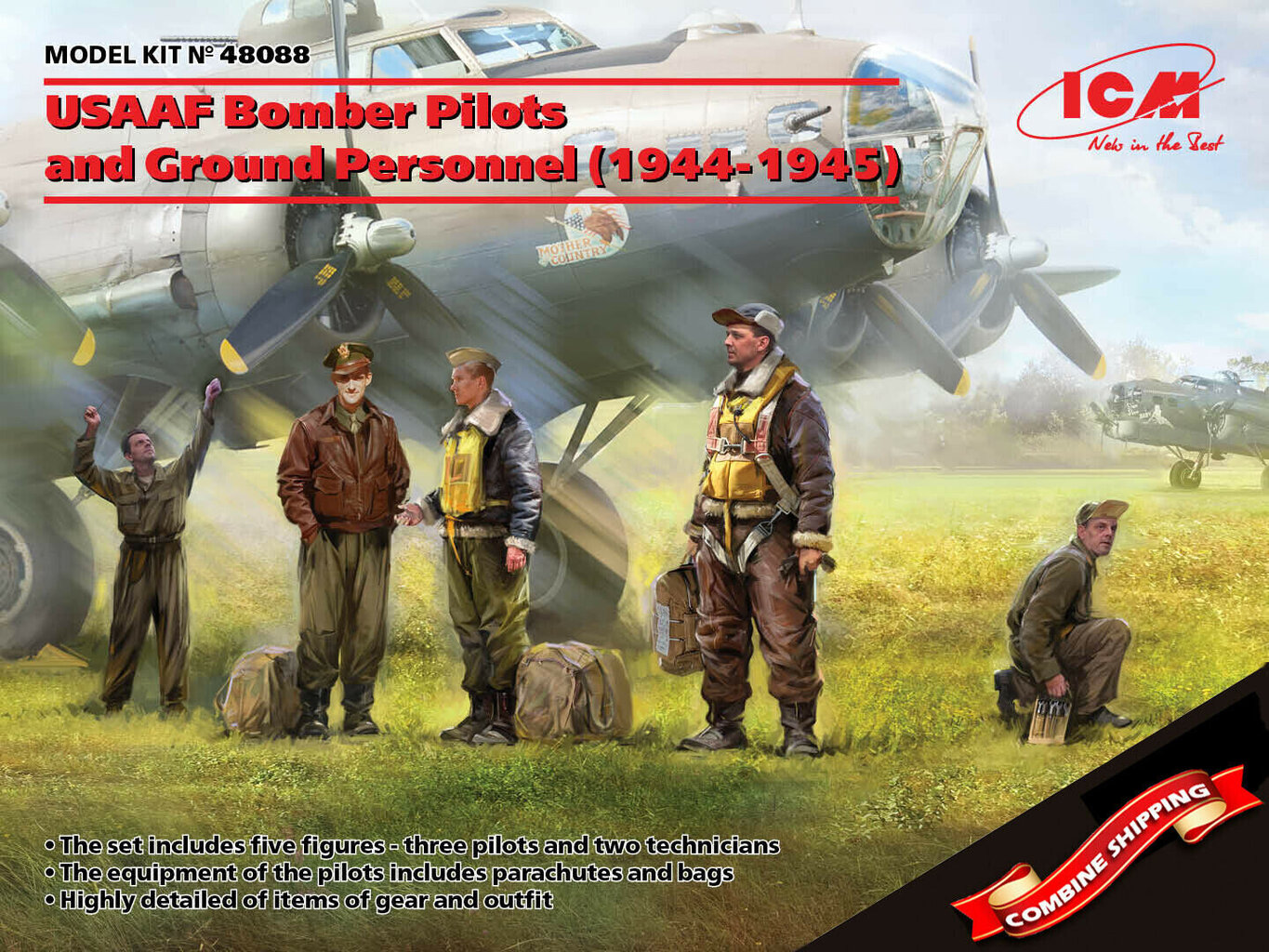 Līmējamais modelis ICM 48088 USAAF Bomber Pilots and Ground Personnel (1944-1945) 1/48 цена и информация | Līmējamie modeļi | 220.lv
