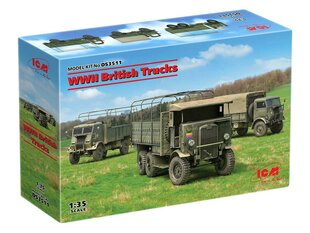 Līmējams modelis ICM DS3511 WWII British Trucks (Model W.O.T. 6, Model W.O.T. 8, Leyland Retriever General Service) 1/35 cena un informācija | Līmējamie modeļi | 220.lv