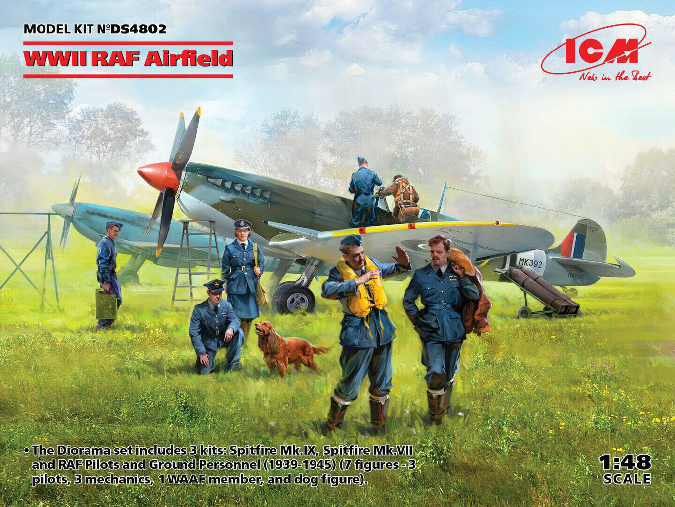 Līmējams modelis ICM DS4802 WWII RAF Airfield (Spitfire Mk.IX, Spitfire Mk.VII, RAF Pilots and Ground Personnel (7 figures)) 1/48 cena un informācija | Līmējamie modeļi | 220.lv