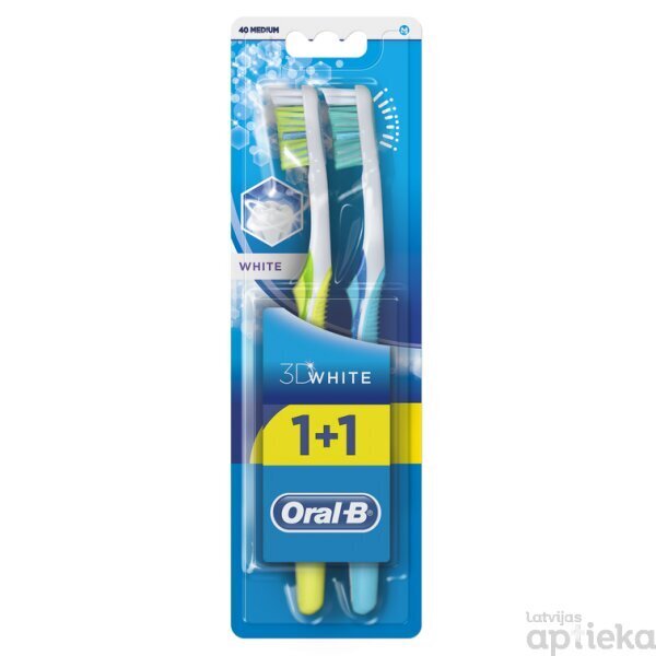 ORAL-B zobu birste 3D White medium 40 1+1 cena un informācija | Zobu pastas, birstes | 220.lv