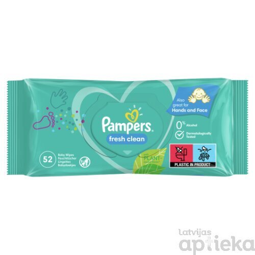 PAMPERS bērnu mitrās salvetes Fresh Clean 52gab. цена и информация | Mitrās salvetes, vienreizlietojamie paladziņi | 220.lv