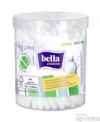 BELLA Cotton vates kociņi papīra 100gab. apaļā kastītē cena un informācija | Tamponi, higiēniskās paketes, ieliktnīši | 220.lv
