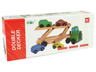 Деревянный зеленый трактор с игрушечными машинками цена и информация | Игрушки для мальчиков | 220.lv