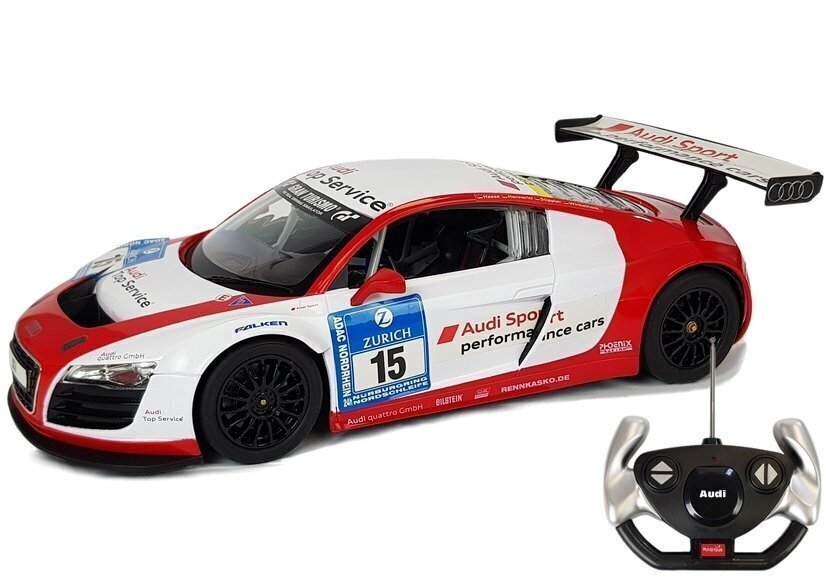 Tālvadības automašīna Audi R8 LMS White Red cena un informācija | Rotaļlietas zēniem | 220.lv