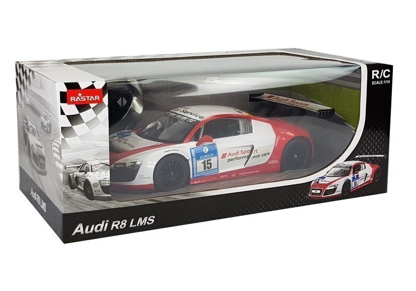 Tālvadības automašīna Audi R8 LMS White Red cena un informācija | Rotaļlietas zēniem | 220.lv