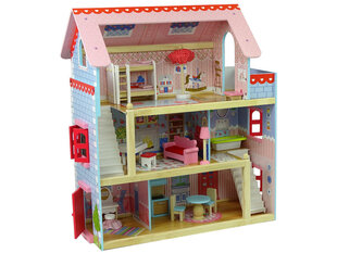 Koka trīsstāvu māja lellēm ar mēbelēm cena un informācija | Rotaļlietas meitenēm | 220.lv