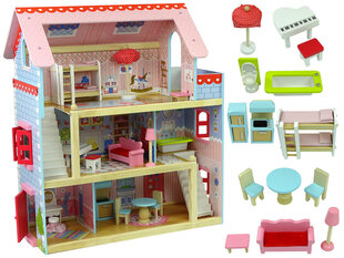 Koka trīsstāvu māja lellēm ar mēbelēm cena un informācija | Rotaļlietas meitenēm | 220.lv