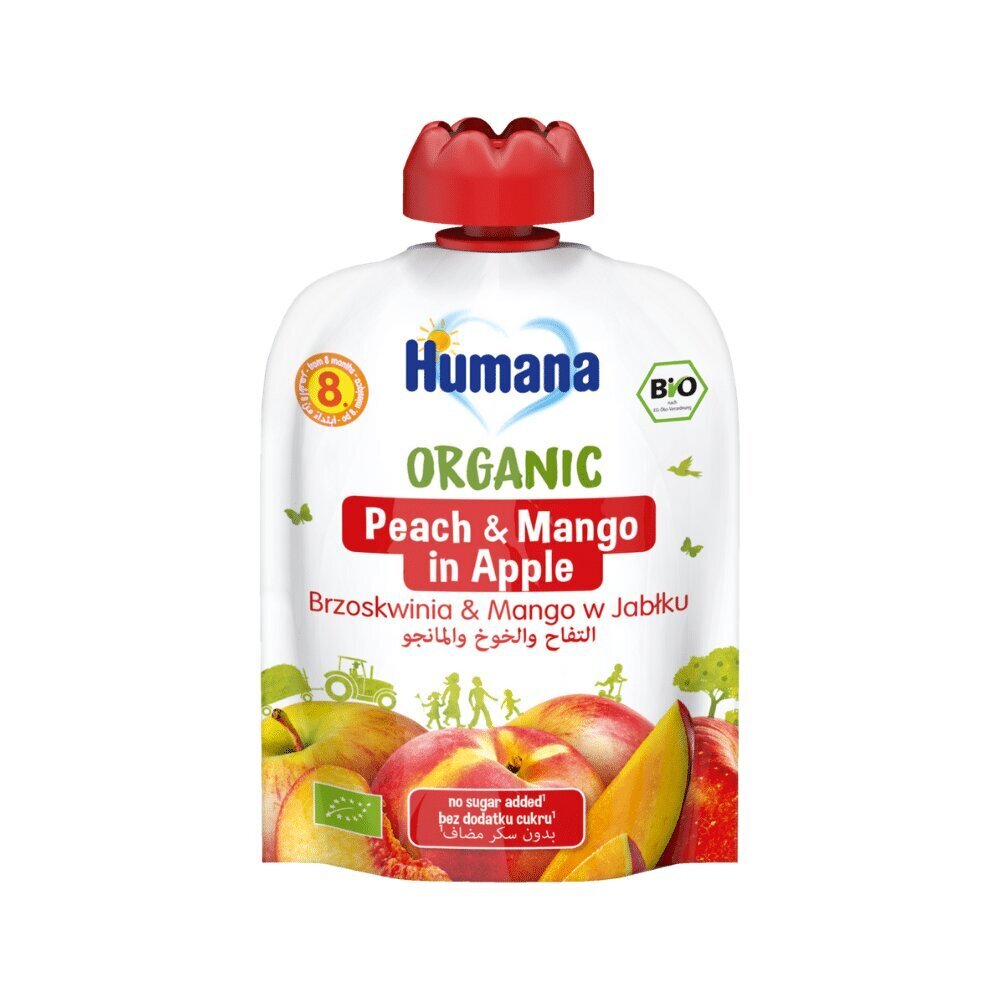 Humana BIO ābolu biezenis ar persikiem un mango 90g x10 цена и информация | Biezeņi | 220.lv
