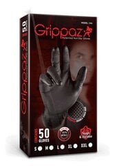 Перчатки одноразовые нитриловые GRIPPAZ 246, черные с шероховатой ладонью 50 шт. цена и информация | Рабочие перчатки | 220.lv